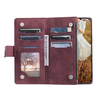 För Xiaomi Redmi 14C Zipper Wallet Case Rhombus Stitching Line Telefonfodral