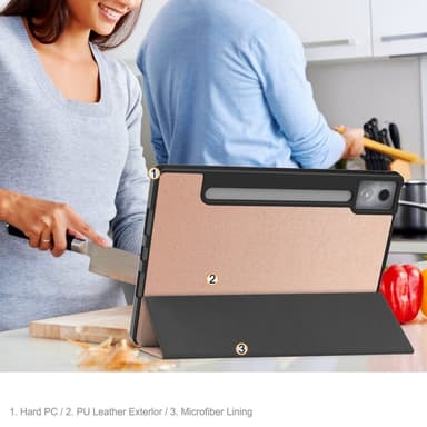 För Lenovo Idea Tab Pro Fodral Tri-Fold Stativ Skal med pennhållare - Rose Gold