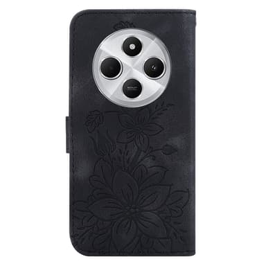 För Xiaomi Redmi 14C Fodral Ställ Plånboksfodral Blommönster - Svart