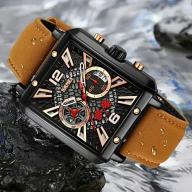 SKMEI Armbandsklocka Klocka För Män Läderrem fyrkantig kvartsklocka - svart+svart
