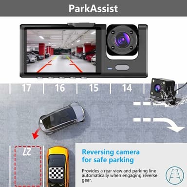 Bilkamera 3 objektiv vidvinkel 1080P HD bil DVR Dash Cam parkeringsmonitor