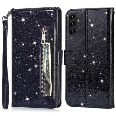 För Samsung Galaxy A56 5G Ställbart Glitterfodral med Dragkedjeficka - Svart