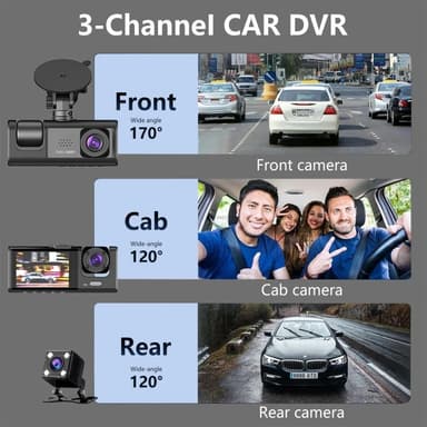 Bilkamera 3 objektiv vidvinkel 1080P HD bil DVR Dash Cam parkeringsmonitor