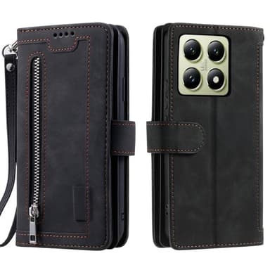 För Xiaomi 14T Pro Fodral med Dragkedja och 9 Kortplatser