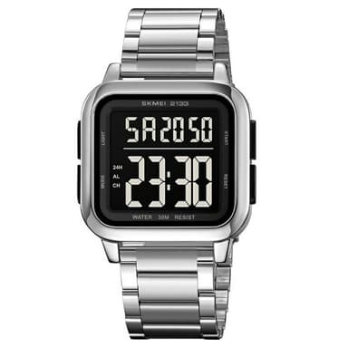 SKMEI Digital Elektronisk Armbandsklocka Klocka Stålrem Fyrkantig - Silver