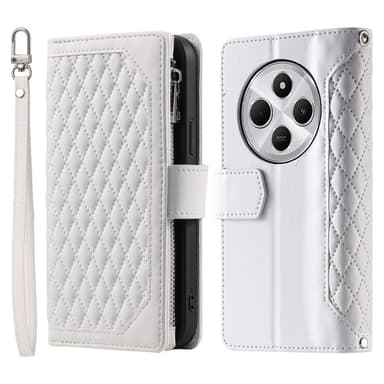 För Xiaomi Redmi 14C Zipper Wallet Case Rhombus Stitching Line Telefonfodral