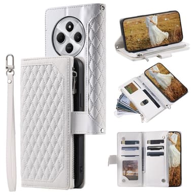 För Xiaomi Redmi 14C Zipper Wallet Case Rhombus Stitching Line Telefonfodral