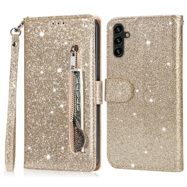 För Samsung Galaxy A56 5G Ställbart Glitterfodral med Dragkedjeficka - Gold
