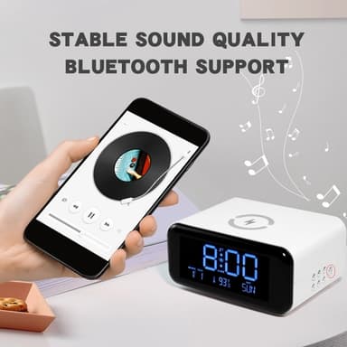 Väckarklocka Nattljus Bluetooth-Högtalare 15W Trådlös Laddning Stor Skärm