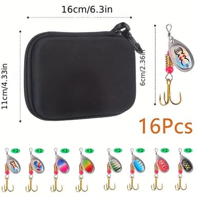 16 st 3g metall spinner bete Fiskedrag drag med förvaringsväska - A