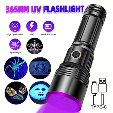 UV Anti-Förfalskning Detektering 365nm Lila Ljus Högeffekt UV-ficklampa