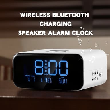 Väckarklocka Nattljus Bluetooth-Högtalare 15W Trådlös Laddning Stor Skärm