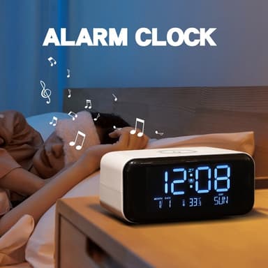 Väckarklocka Nattljus Bluetooth-Högtalare 15W Trådlös Laddning Stor Skärm
