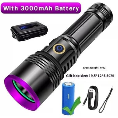 UV Anti-Förfalskning Detektering 365nm Lila Ljus Högeffekt UV-ficklampa
