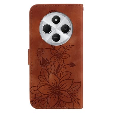 För Xiaomi Redmi 14C Fodral Ställ Plånboksfodral Blommönster - Brun