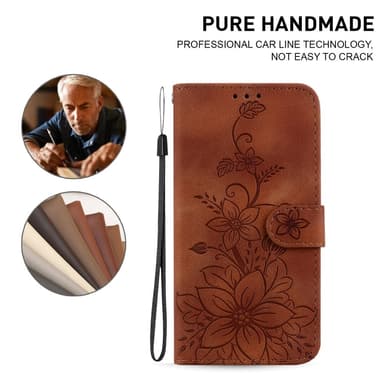 För Xiaomi Redmi 14C Fodral Ställ Plånboksfodral Blommönster - Brun