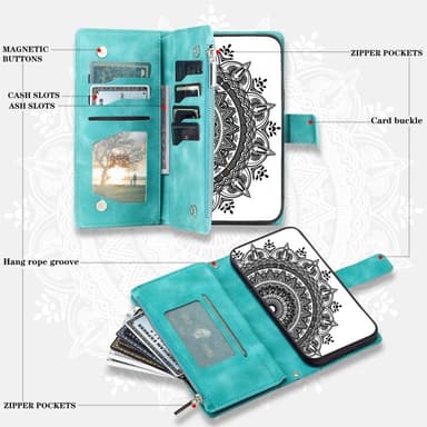 För Samsung Galaxy A56 plånboksfodral Fodral Skal Mandala blommönster - Mint