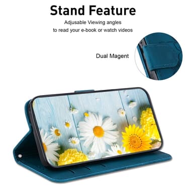 För Xiaomi Redmi 14C Fodral Ställ Plånboksfodral Blommönster - Blå
