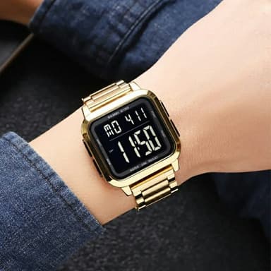 SKMEI Digital Elektronisk Armbandsklocka Klocka Stålrem Fyrkantig - Guld