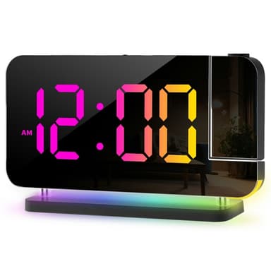Spegeldisplay Digital Väckarklocka justerbar ljusstyrka dynamisk färg - svart