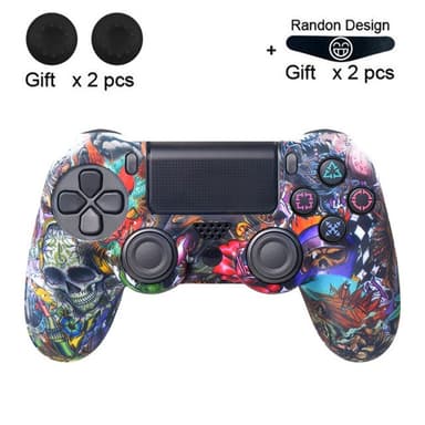 Skal för Sony PlayStation 4 Pro Slim PS4 Anti-Slip Silikon Skin Cover - Flower Skull