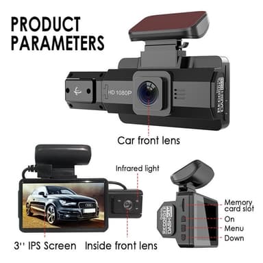 Fram och bak inspelning Dash Cam 1080P HD Night Vision Bilkamera Recorder