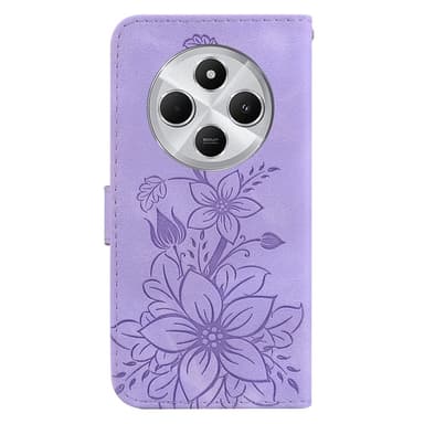 För Xiaomi Redmi 14C Fodral Ställ Plånboksfodral Blommönster - Lila