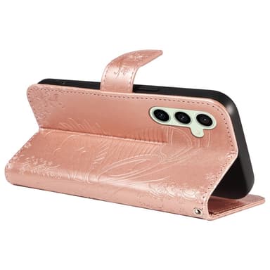 För Samsung Galaxy S24 FE Fodral Ställ Plånboksfodral Fjärilsmönster - RoseGold