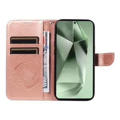 För Samsung Galaxy S24 FE Fodral Ställ Plånboksfodral Fjärilsmönster - RoseGold