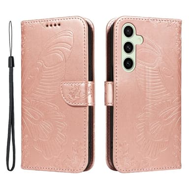 För Samsung Galaxy S24 FE Fodral Ställ Plånboksfodral Fjärilsmönster - RoseGold