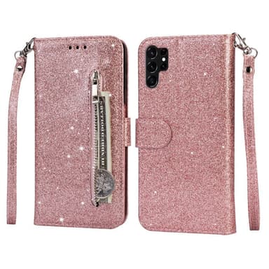 För Samsung Galaxy S25 Ultra Ställbart Glitterfodral med Dragkedjeficka