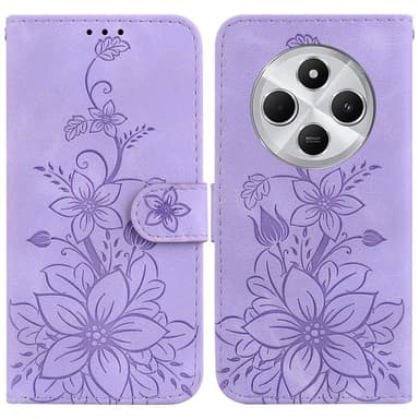 För Xiaomi Redmi 14C Fodral Ställ Plånboksfodral Blommönster - Lila