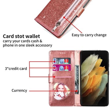 För Samsung Galaxy S25 Ultra Ställbart Glitterfodral med Dragkedjeficka