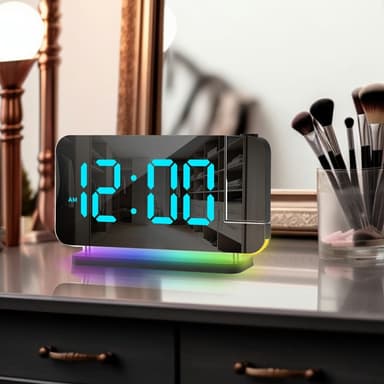 Spegeldisplay Digital Väckarklocka justerbar ljusstyrka dynamisk färg - svart