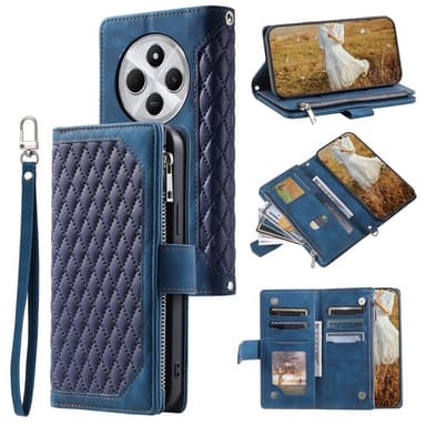 För Xiaomi Redmi 14C Zipper Wallet Case Rhombus Stitching Line Telefonfodral