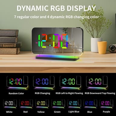 Spegeldisplay Digital Väckarklocka justerbar ljusstyrka dynamisk färg - svart