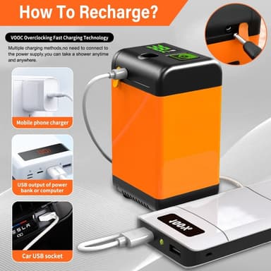 7800mAh camping elektrisk dusch med smart temperaturövervakning + 3 spraylägen