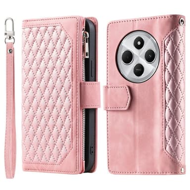 För Xiaomi Redmi 14C Zipper Wallet Case Rhombus Stitching Line Telefonfodral