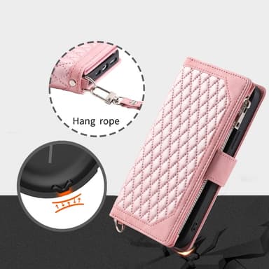 För Xiaomi Redmi 14C Zipper Wallet Case Rhombus Stitching Line Telefonfodral