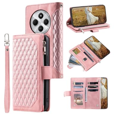För Xiaomi Redmi 14C Zipper Wallet Case Rhombus Stitching Line Telefonfodral