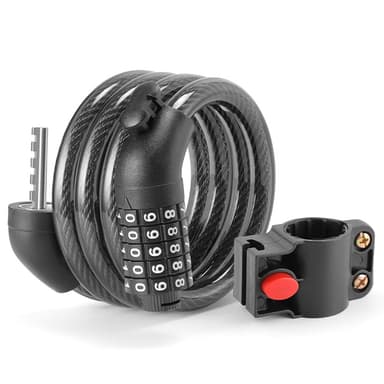 Cykellås Lås Kabel 5-siffrig kombination monteringsfäste - svart