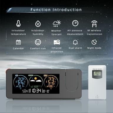 Projektionsklocka Kalender Väderstation Digitalt larm temperatur/fuktighetssensor