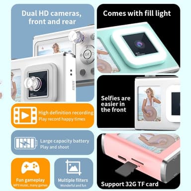 2,4"" Skärm Dual Lens Videoinspelning CCD Digitalkamera med 32GB kort + Läsare - Rosa