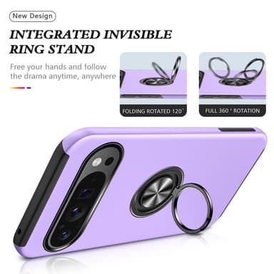 Till Pixel 9 / Pixel 9 Pro Hybrid skal med Finger Ring - Lila