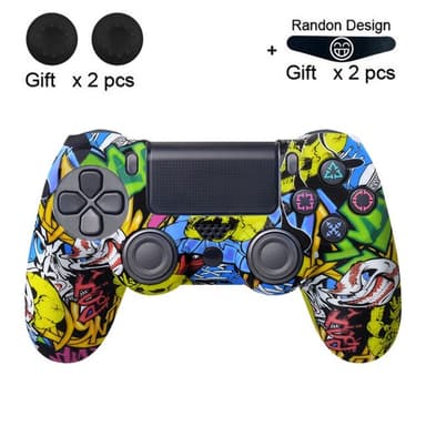Skal för Sony PlayStation 4 Pro Slim PS4 Anti-Slip Silikon Skin Cover - Skull Graffiti
