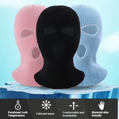 Vinter Helansikte Mask Tre-håls Balaclava Stickad Hatt Hals Damask - Rose
