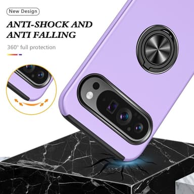 Till Pixel 9 / Pixel 9 Pro Hybrid skal med Finger Ring - Lila