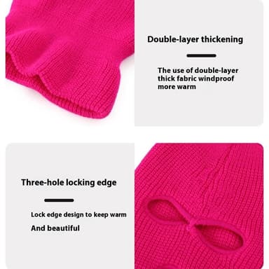 Vinter Helansikte Mask Tre-håls Balaclava Stickad Hatt Hals Damask - Rose