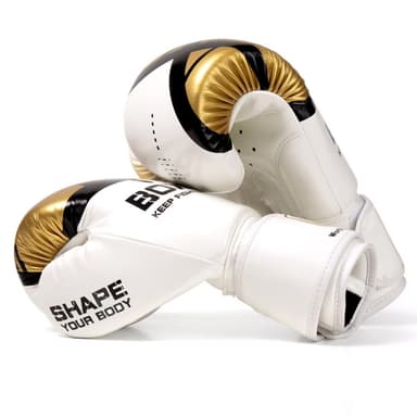 WOSWEIR 1 par 12oz Boxningshandskar Kickboxning Träning för vuxna - Vit/Guld