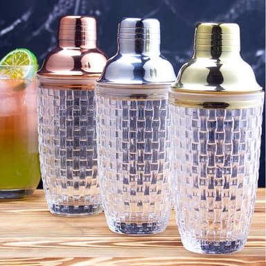 385 ml Cocktail Shaker vävd textur glas + lock i rostfritt stål Cup
